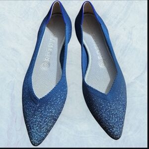 Rothys THE Point Midnight Metallic Blue- Retired Limited Edition- Womens Size 7
